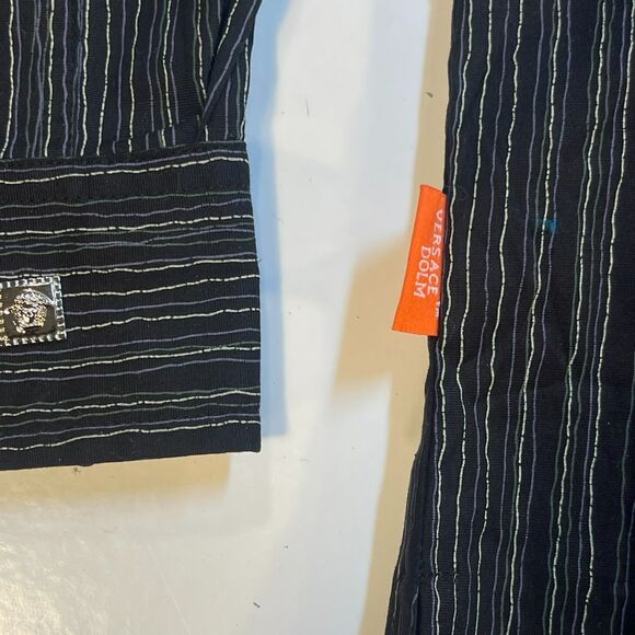 Versace Black and Gray Striped Casual Button Down Shirt - Picture 4 of 8